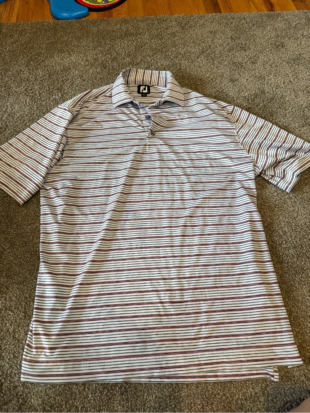 FootJoy Men’s Striped Polo in White with Burgundy and Gray Stripes